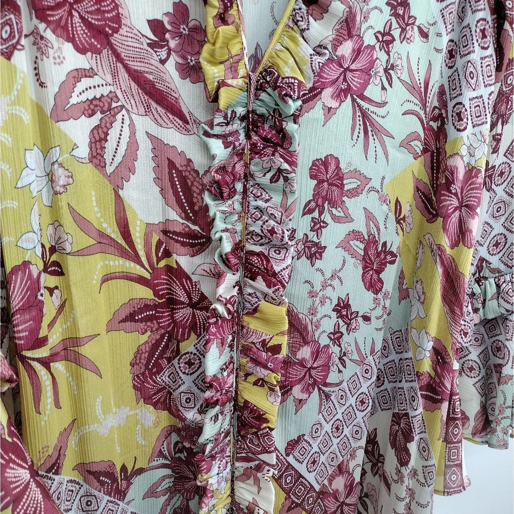 Alexis Floral Wiera Printed Ruffle Midi Dress in Berry Pink Paisley Size Large - Picture 9 of 12